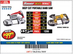 Harbor Freight Coupon BAUER 10 AMP DEEP CUT VARIABLE SPEED BAND SAW KIT Lot No. 63763/64194/63444 Expired: 7/8/18 - $99.99