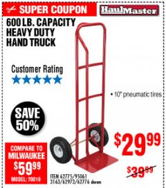 Harbor Freight Coupon HEAVY DUTY HAND TRUCK Lot No. 62775/3163/62776/62973/95061 Expired: 10/4/19 - $29.99
