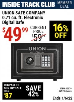 Harbor Freight ITC Coupon 0.71 CU. FT. ELECTRONIC DIGITAL SAFE Lot No. 45891/61724/62679 Expired: 1/6/22 - $49.99