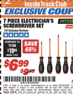 Harbor Freight Coupon 7 PIECE ELECTRICIAN'S SCREWDRIVER SET Lot No. 69075 Expired: 6/17/19 - $6.99
