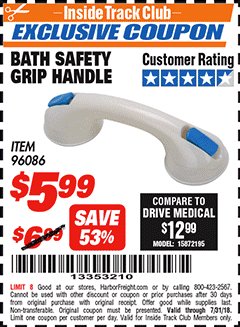 Harbor Freight ITC Coupon Safety Grip Handle Lot No. 96086 Expired: 7/31/18 - $5.99