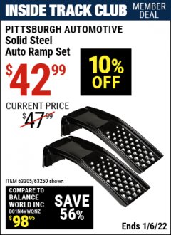 Harbor Freight ITC Coupon 2 PIECE SOLID STEEL AUTO RAMP SET Lot No. 68365/63305/63250 Expired: 1/6/22 - $42.99