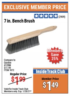 Harbor Freight ITC Coupon 7" Bench Brush Lot No. 62617/1072 Expired: 1/28/21 - $1.49