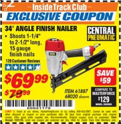 Harbor Freight ITC Coupon 34' ANGLE FINISH AIR NAILER Lot No. 61887/68020 Expired: 12/31/18 - $69.99