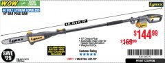 Harbor Freight Coupon LYNXX 40V LITHIUM CORDLESS POLE SAW Lot No. 64476/63286/64718 Expired: 4/21/19 - $144.99