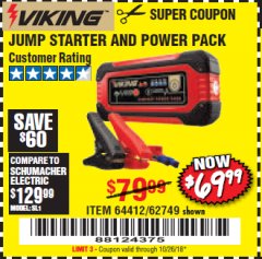 Harbor Freight Coupon LITHIUM ION JUMP STARTER AND POWER PACK Lot No. 62749/64412/56797/56798 Expired: 10/26/18 - $69.99