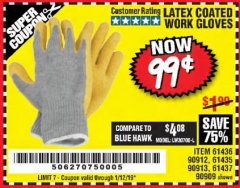 Harbor Freight Coupon HARDY LATEX COATED WORK GLOVES Lot No. 90909/61436/90912/61435/90913/61437 Expired: 1/12/19 - $0.99