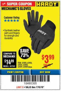 Harbor Freight Coupon HARDY PADDED MECHANICS GLOVES Lot No. 64539/64540/64541 Expired: 7/15/18 - $3.99