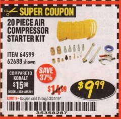 Harbor Freight Coupon 20 PIECE AIR COMPRESSOR STARTER KIT Lot No. 62688/57051/64599 Expired: 3/31/19 - $9.99