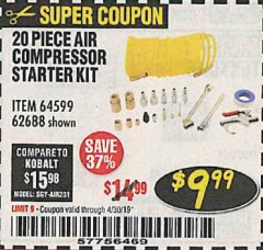 Harbor Freight Coupon 20 PIECE AIR COMPRESSOR STARTER KIT Lot No. 62688/57051/64599 Expired: 4/30/19 - $9.99