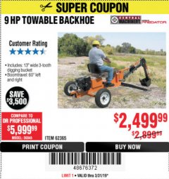 Harbor Freight Coupon TOWABLE RIDE-ON TRENCHER Lot No. 62365/65162 Expired: 3/31/19 - $2499.99