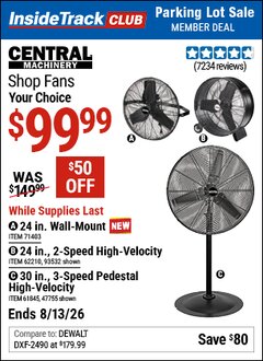 Harbor Freight ITC Coupon CENTRAL MACHINERY SHOP FANS Lot No. 47755/61845/71403/93532/62210 Valid Thru: 8/13/26 - $99.99