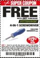 Harbor Freight FREE Coupon 4-IN-1 SCREWDRIVER Lot No. 39631/69470/61988 Expired: 1/3/18 - FWP