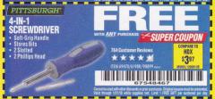 Harbor Freight FREE Coupon 4-IN-1 SCREWDRIVER Lot No. 39631/69470/61988 Expired: 1/31/18 - FWP