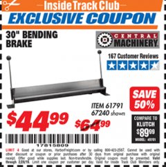 Harbor Freight ITC Coupon CENTRAL MACHINERY 30 IN. MOUNTABLE BENDING BRAKE Lot No. 67240/61791 Expired: 2/28/19 - $44.99
