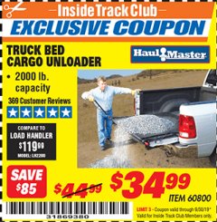 Harbor Freight ITC Coupon TRUCK BED CARGO UNLOADER Lot No. 60800 Expired: 9/30/19 - $34.99