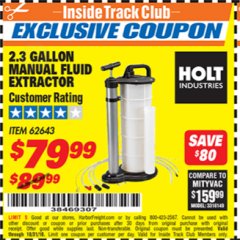 Harbor Freight ITC Coupon 2.3 GAL. MANUAL FLUID EXTRACTOR Lot No. 62643 Expired: 10/31/18 - $79.99