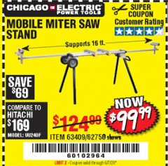 Harbor Freight Coupon CHICAGO ELECTRIC HEAVY DUTY MOBILE MITER SAW STAND Lot No. 63409/62750 Expired: 6/30/20 - $99.99