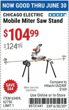 Harbor Freight Coupon CHICAGO ELECTRIC HEAVY DUTY MOBILE MITER SAW STAND Lot No. 63409/62750 Expired: 6/30/20 - $104.99