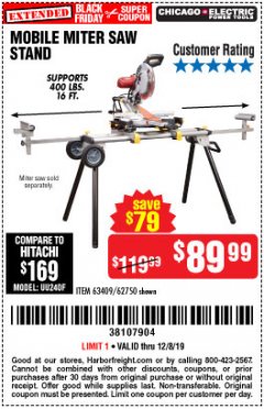Harbor Freight Coupon CHICAGO ELECTRIC HEAVY DUTY MOBILE MITER SAW STAND Lot No. 63409/62750 Expired: 12/8/19 - $89.99