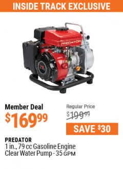 Harbor Freight ITC Coupon 1" CLEAR WATER GASOLINE ENGINE WATER PUMP (79 CC) Lot No. 63404 Expired: 7/29/21 - $169.99
