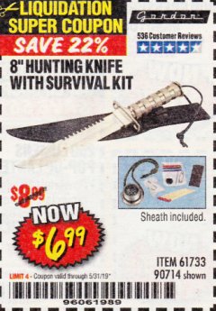 Harbor Freight Coupon 8" HUNTING KNIFE WITH SURVIVAL KIT Lot No. 90714/61501/61733 Expired: 3/31/19 - $6.99