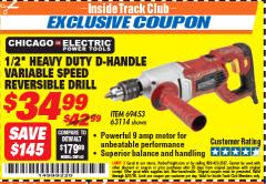 Harbor Freight ITC Coupon 1/2" HEAVY DUTY D-HANDLE VARIABLE SPEED DRILL Lot No. 69453/63114 Expired: 5/31/18 - $34.99