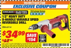 Harbor Freight ITC Coupon 1/2" HEAVY DUTY D-HANDLE VARIABLE SPEED DRILL Lot No. 69453/63114 Expired: 12/31/18 - $34.99