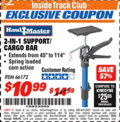 Harbor Freight ITC Coupon 2-IN-1 SUPPORT/CARGO BAR Lot No. 66172 Expired: 9/30/18 - $10.99