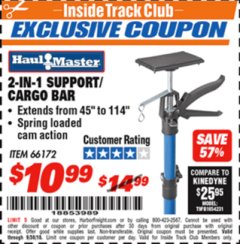 Harbor Freight ITC Coupon HAUL-MASTER 2-IN-1 SUPPORT/CARGO BAR Lot No. 66172 Expired: 9/30/18 - $10.99