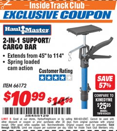 Harbor Freight ITC Coupon 2-IN-1 SUPPORT/CARGO BAR Lot No. 66172 Expired: 10/31/18 - $10.99