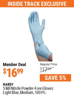Harbor Freight ITC Coupon 5 MIL NITRILE GLOVES 100/PK Lot No. 61363/68497/68498 Expired: 7/29/21 - $16.99