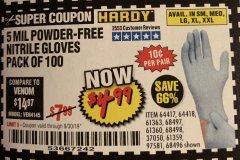 Harbor Freight Coupon 5 MIL NITRILE GLOVES 100/PK Lot No. 61363/68497/68498 Expired: 9/30/19 - $4.99