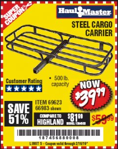 Harbor Freight Coupon STEEL CARGO CARRIER Lot No. 66983/69623 Expired: 2/16/19 - $39.99