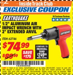 Harbor Freight ITC Coupon 1/2" PROFESSIONAL AIR IMPACT WRENCH WITH 2" EXTENDED ANVIL Lot No. 62746 Expired: 4/30/19 - $74.99