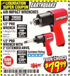 Harbor Freight Coupon 1/2" PROFESSIONAL AIR IMPACT WRENCH WITH 2" EXTENDED ANVIL Lot No. 62746 Expired: 6/30/18 - $79.99