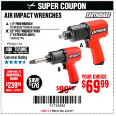 Harbor Freight Coupon 1/2" PROFESSIONAL AIR IMPACT WRENCH WITH 2" EXTENDED ANVIL Lot No. 62746 Expired: 2/3/19 - $69.99