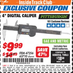 Harbor Freight ITC Coupon 4" DIGITAL CALIPER Lot No. 63710/47256 Expired: 4/30/19 - $9.99