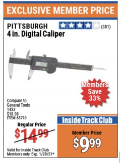 Harbor Freight ITC Coupon 4" DIGITAL CALIPER Lot No. 63710/47256 Expired: 1/28/21 - $9.99