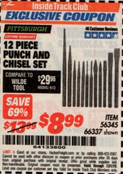 Harbor Freight ITC Coupon 12 PIECE PUNCH AND CHISEL SET Lot No. 56345/66337 Expired: 7/31/19 - $8.99