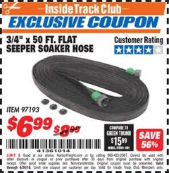 Harbor Freight ITC Coupon 3/4" X 50 FT. FLAT SEEPER SOAKER HOSE Lot No. 97193 Expired: 6/30/18 - $6.99
