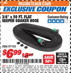 Harbor Freight ITC Coupon 3/4" X 50 FT. FLAT SEEPER SOAKER HOSE Lot No. 97193 Expired: 10/31/18 - $6.99