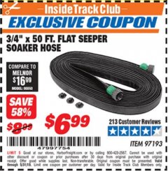 Harbor Freight ITC Coupon 3/4" X 50 FT. FLAT SEEPER SOAKER HOSE Lot No. 97193 Expired: 5/31/19 - $6.99