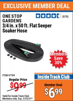 Harbor Freight ITC Coupon 3/4" X 50 FT. FLAT SEEPER SOAKER HOSE Lot No. 97193 Expired: 2/25/21 - $6.99