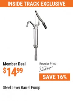 Harbor Freight ITC Coupon STEEL LEVER BARREL PUMP Lot No. 3352 Expired: 7/29/21 - $14.99