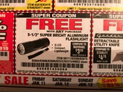 Harbor Freight FREE Coupon 3-1/2" SUPER BRIGHT ALUMINUM FLASHLIGHT Lot No. 69111/63599/62522/62573/63875/63884/63886/63888/69052 Expired: 3/2/19 - FWP