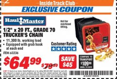 Harbor Freight ITC Coupon 1/2" X 20 FT. GRADE 70 TRUCKERS CHAIN Lot No. 63236 Expired: 6/30/18 - $64.99