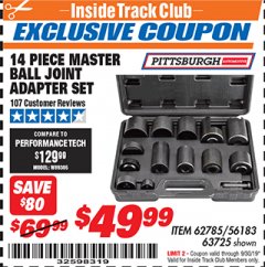 Harbor Freight ITC Coupon 14 PIECE MASTER BALL JOINT ADAPTER SET Lot No. 62785/63725/60307 Expired: 9/30/19 - $49.99