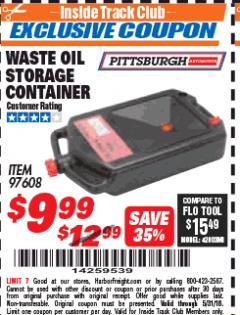 Harbor Freight ITC Coupon WASTE OIL STORAGE CONTAINER Lot No. 97608 Expired: 5/31/18 - $9.99