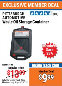 Harbor Freight ITC Coupon PITTSBURGH WASTE OIL STORAGE CONTAINER Lot No. 97608 Expired: 3/25/21 - $9.99